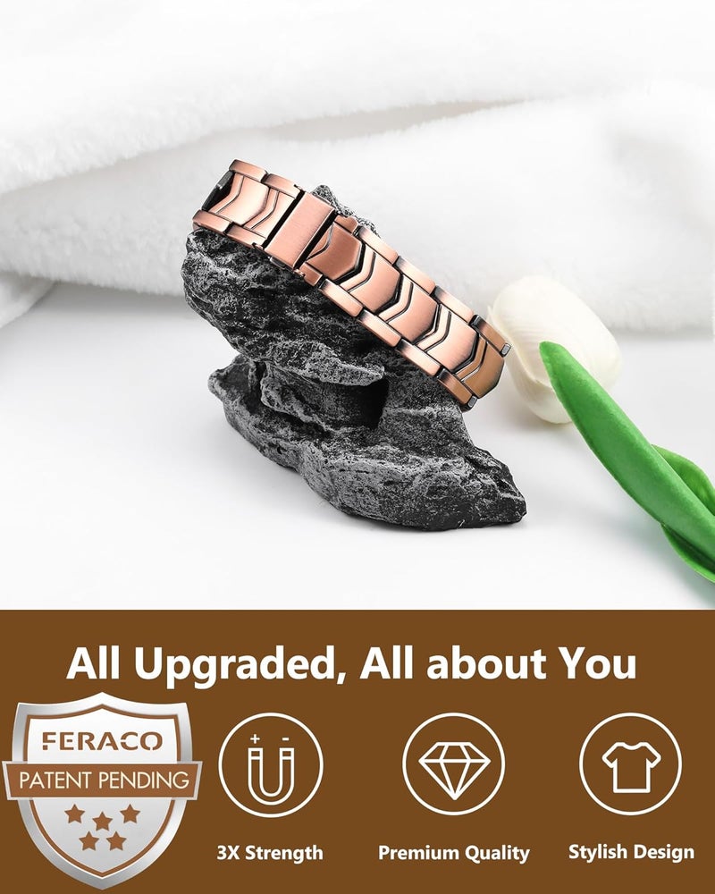 Feraco Copper Bracelet for Men 3X Strength,Magnetic Therapy Bracelet Copper Jewelry with Powerful 3800 Gauss Magnets,Premium Fold-Over Clasp - Image 5